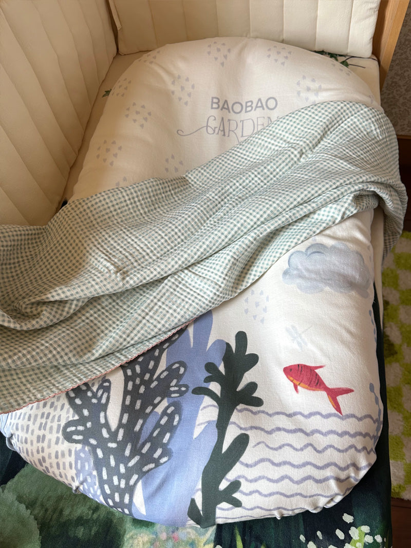 Baby Lounger organic cotton hand drawing design blue ocean pattern