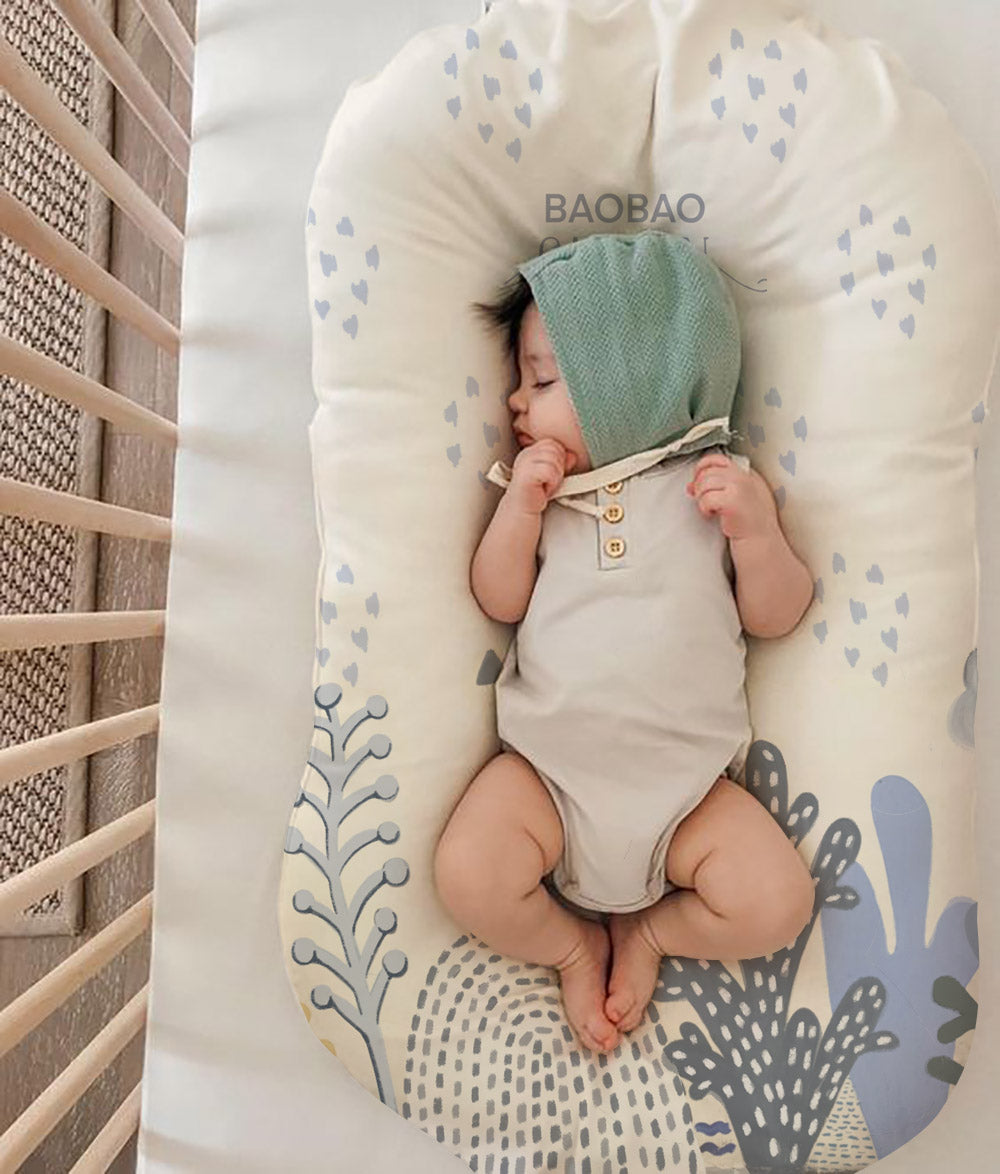 Baby Lounger organic cotton hand drawing design blue ocean pattern